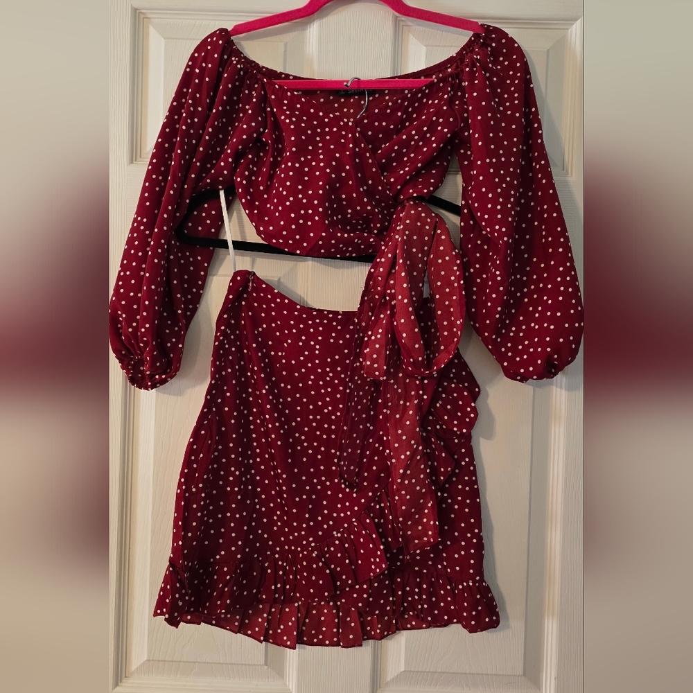 SHEIN Red Polka Dot Two-Piece Set
